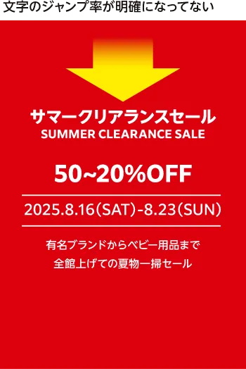 文字のジャンプ率が低いと、訴求ポイントが不明確で単調に感じる