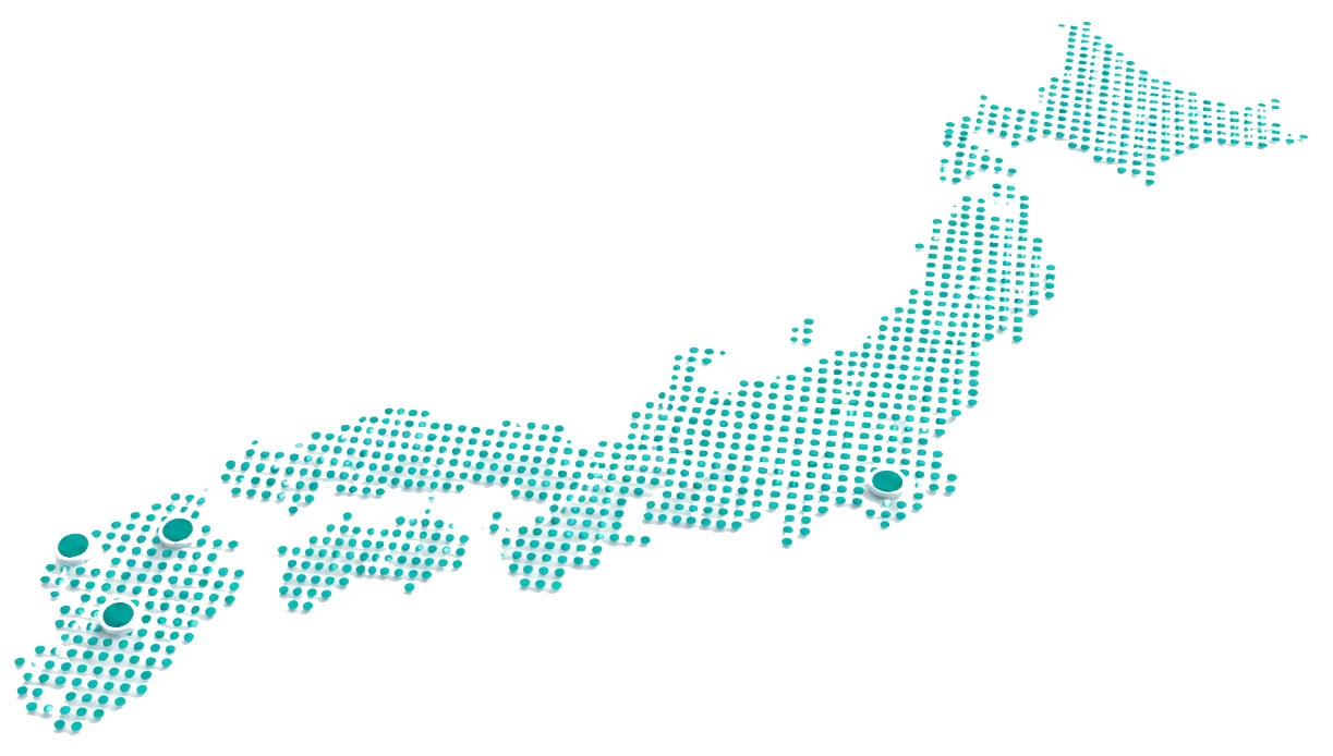 東京、福岡市、北九州市、熊本市の4拠点から全国対応可能